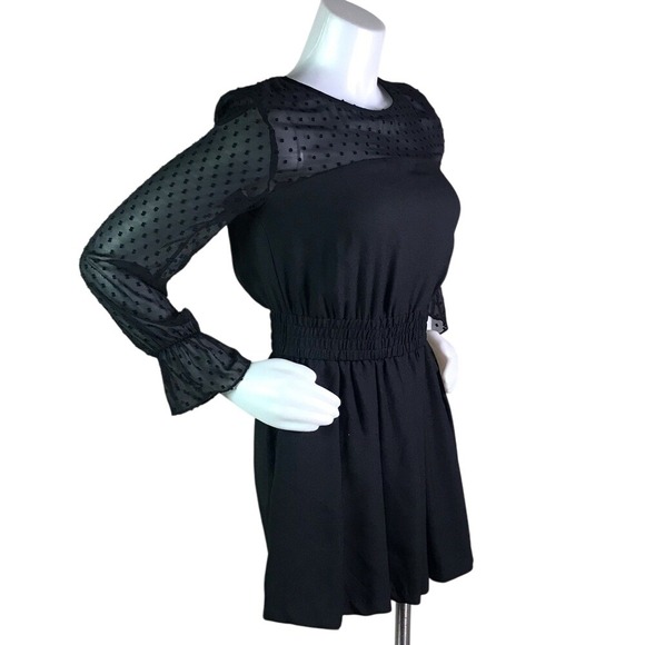 ZARA BLACK POLKA DOT SHEER LONG SLEEVE ROMPER - Picture 2 of 6